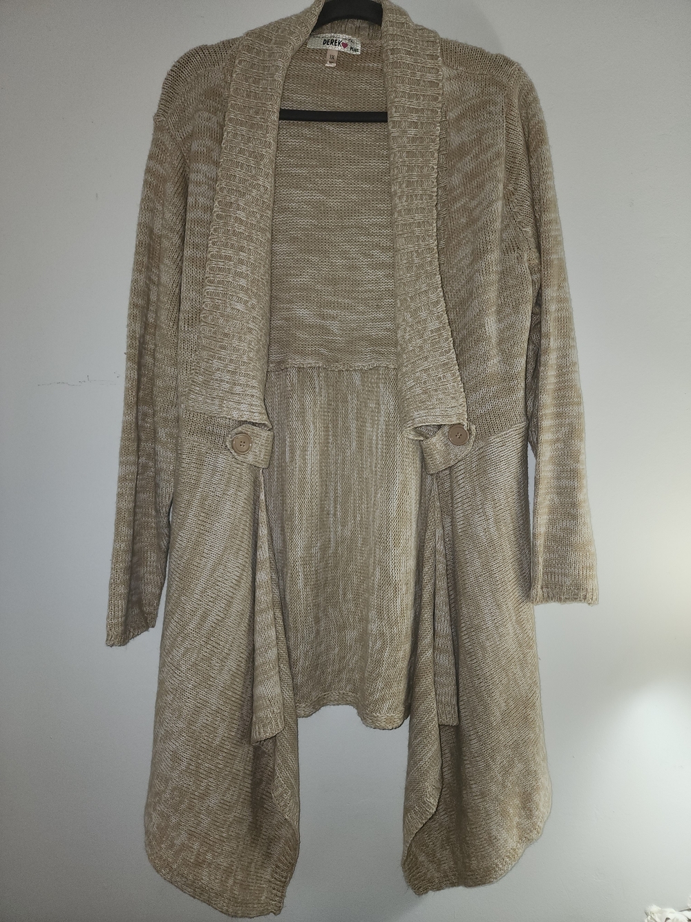 Plus Womens Beige Open-Front Knit Cardigan Sweater